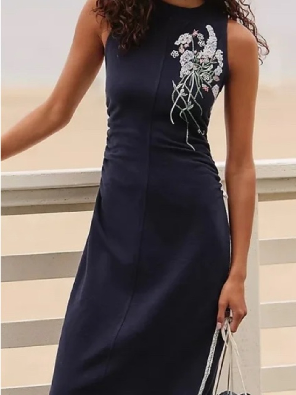 Anthropologie Navy Maxi Dress with Multicolor Floral Embroidery